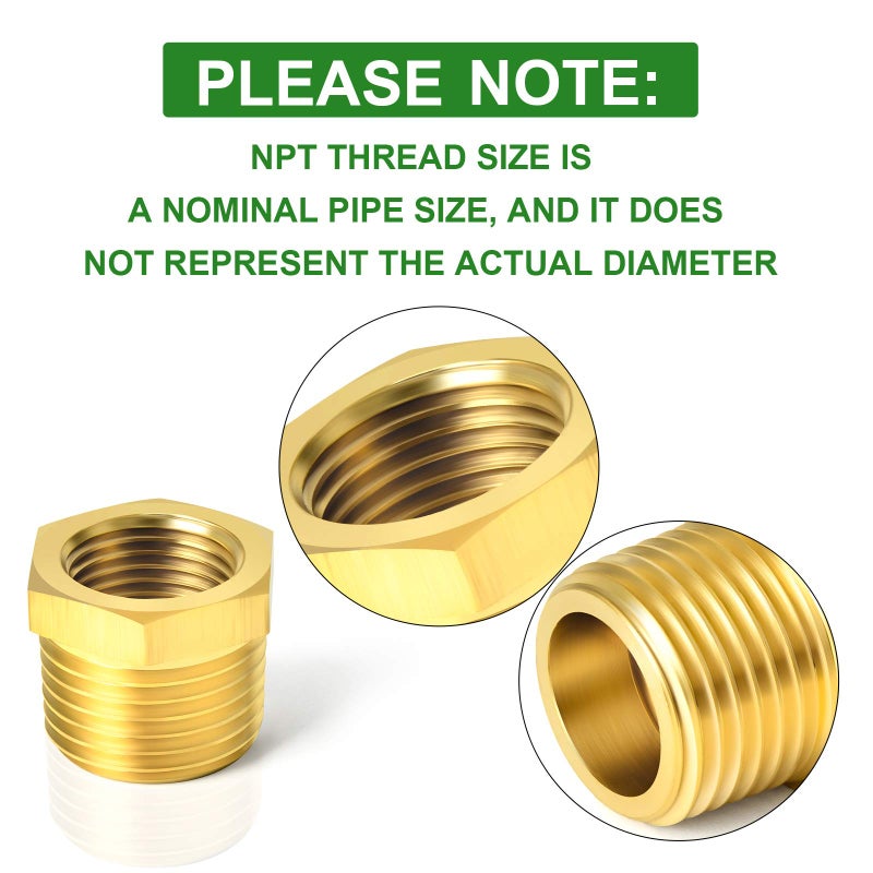 TAISHER 5PCS Brass Reducer Hex Bushing Threaded Pipe Fitting 1" NPT Male x 3/4" NPT Female Adapter - Image 3